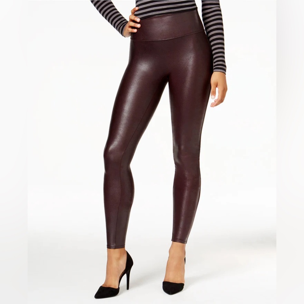 SPANX Wine Burgundy Faux Leather Leggings, Large